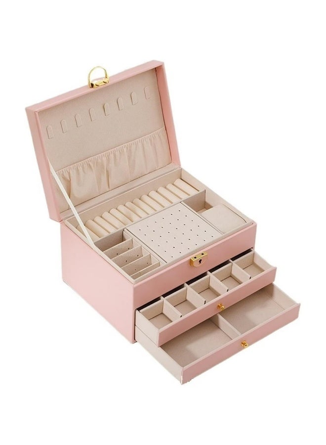 Jewelry organizer for women and girls, large three-tier jewelry storage box, faux leather jewelry display stand with removable tray for necklaces, earrings, rings and bracelets